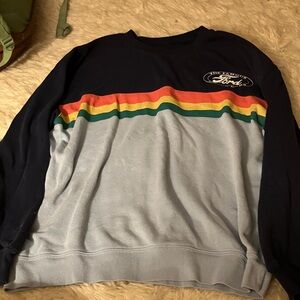 Men's Navy and Gray Sweater with Multicolor Stripes
